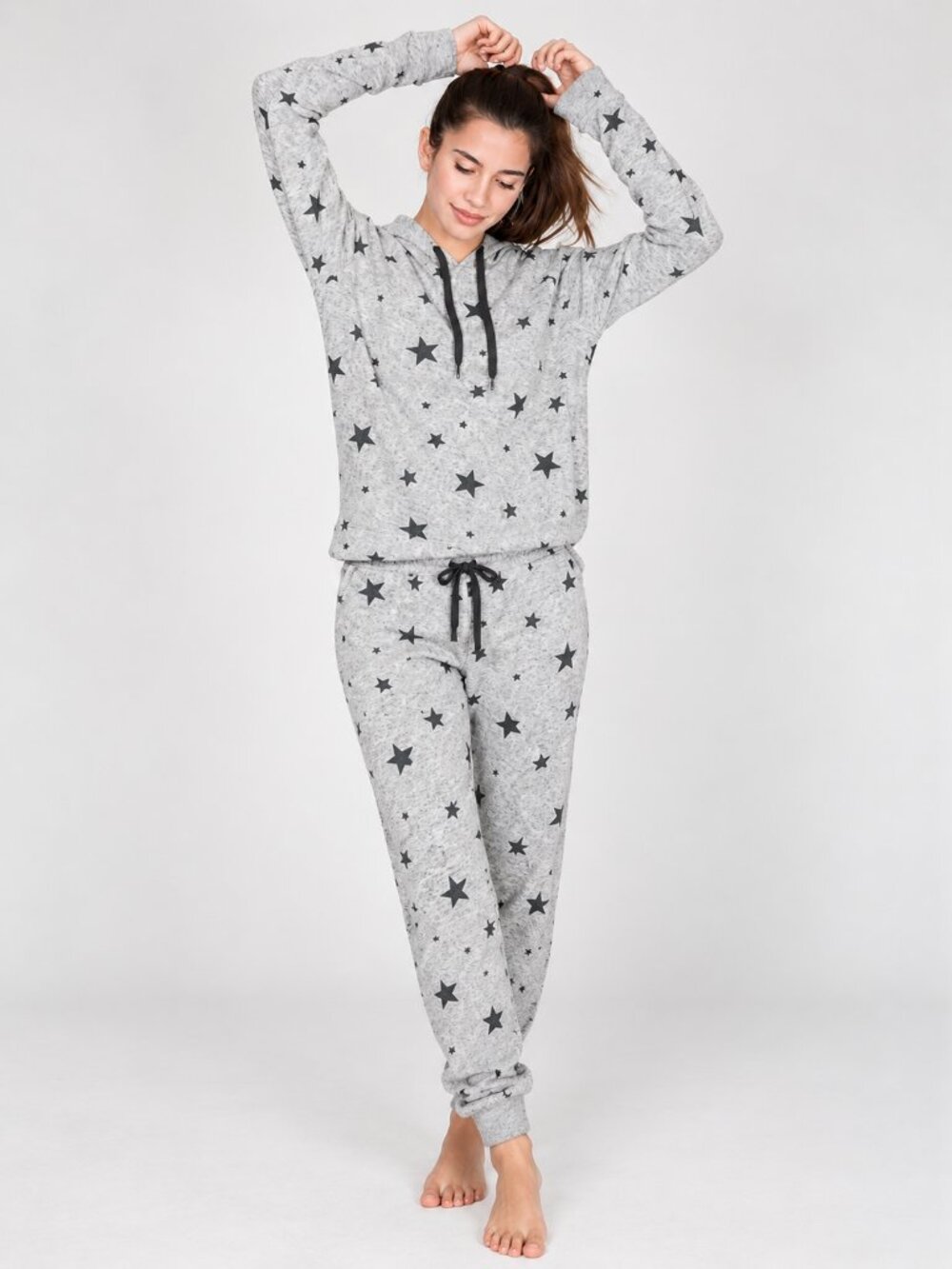 PJ SALVAGE Star Print Hoodie Jogger Lounge Set Gray Cozy Pajamas Loungewear S